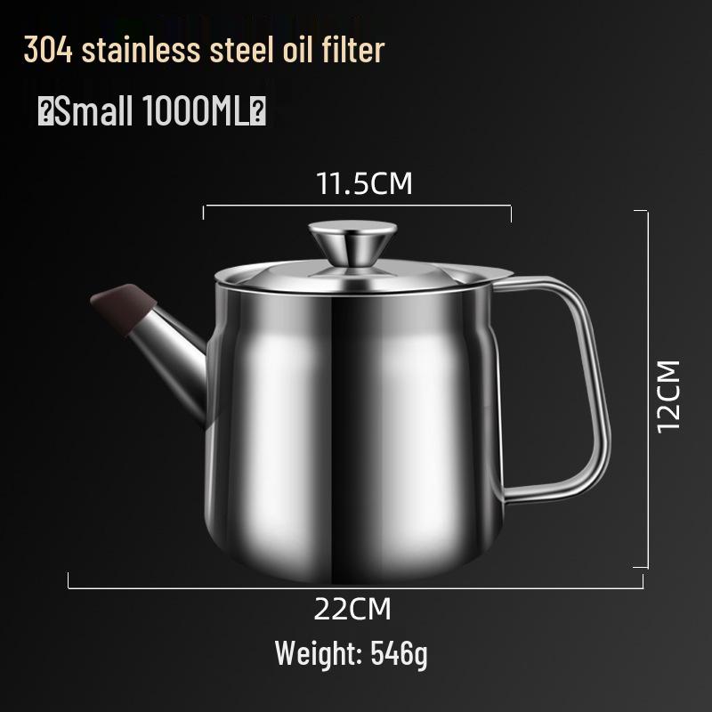 304 Stainless Steel Oil Filtration Pot with Dregs Filter - Large Capacity Kitchen Oil Storage Container 1000ml