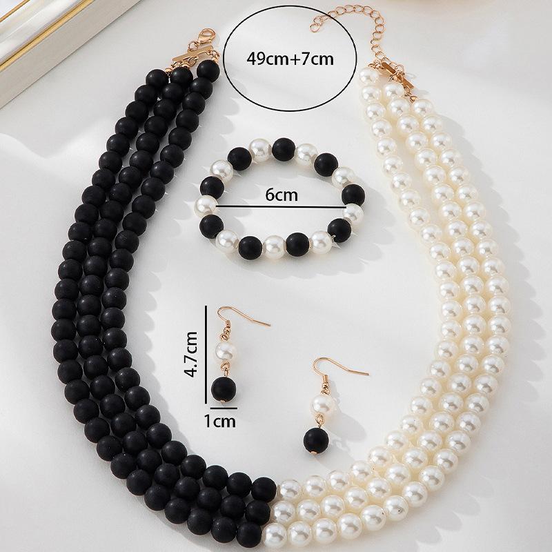 European and American Retro Splicing Multi-layer Imitation Pearl Necklace Bracelet Earring Set Women's French