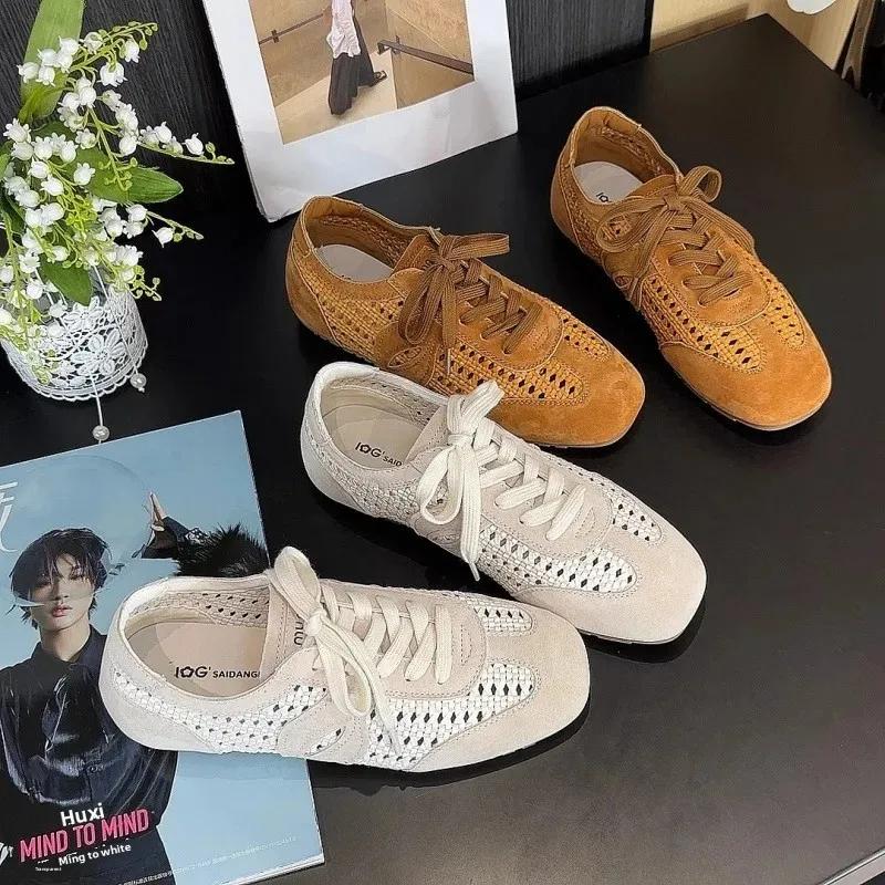 Summer New Women's Soft Leather Breathable Sports Shoes Versatile Retro Style Casual EVA Insole Rubber Bottom Sneakers