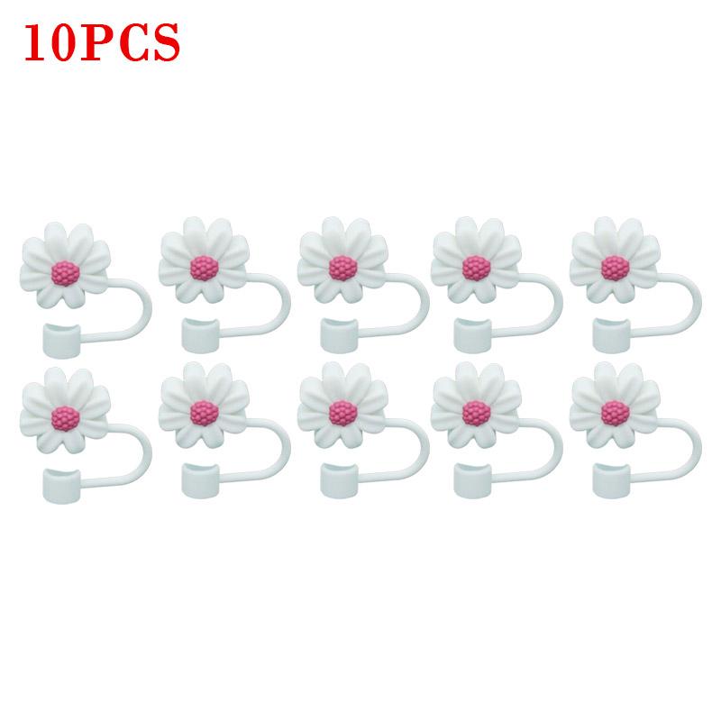 10PCS Silicone Straw Covers Cap Compatible with Stanley 30&40Oz Cup10mm Cute Flower Straw Toppers,Reusable Dust-Proof Straw Caps