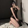 Nightclub Backless Perspective Elastic Sexy Slim Slim Slim Mesh Dress Ultra-thin Suspender Dress Home