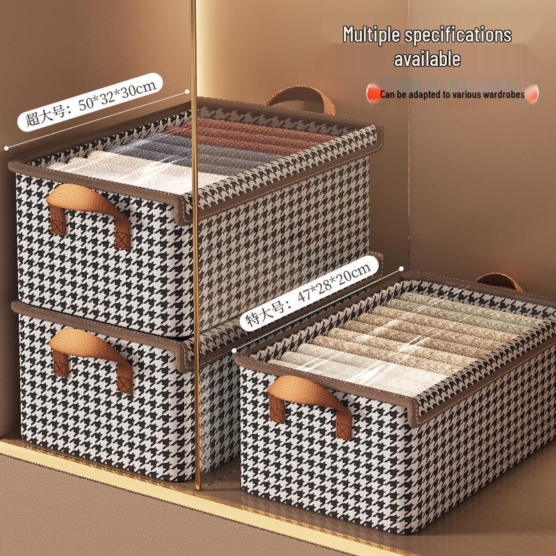 Houndstooth Foldable Quilt Storage Box with Lid - Large Wardrobe Bin for Clothes & Pants.