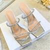 Transparent High Heels, Women's Slim Heeled Sandals, Rhinestone Sandals