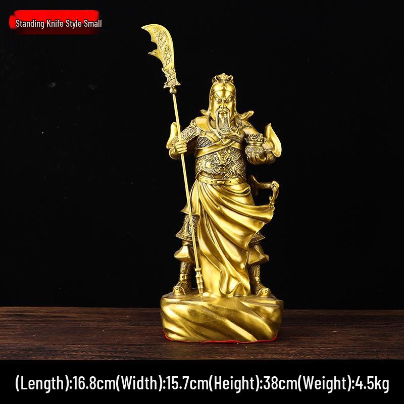 Brass Guan Gong God of Wealth with Blade Home Statue Figurine