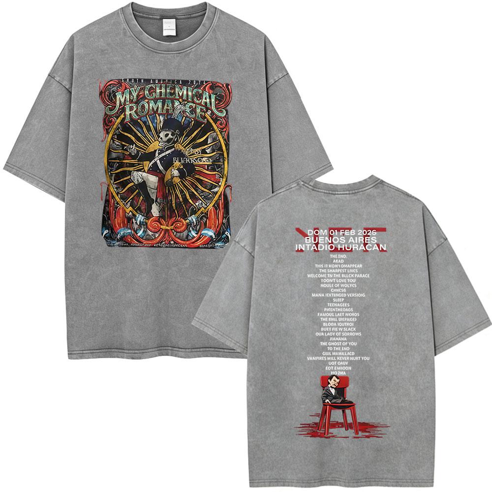 Rock Band My Chemical Romance Washed Tshirt The Black Parade Tour Merch Fans Gifts Tshirts Mens Clothing Punk T Shirts