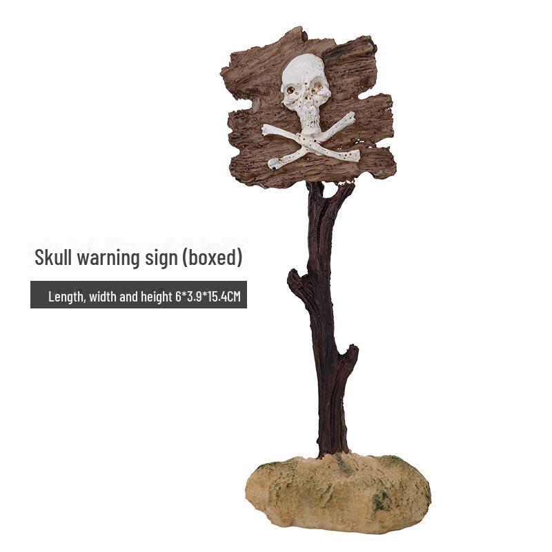 Creative Resin Shark Skull Aquarium Decoration: Fish Tank Warning Sign Ornament for Landscaping.