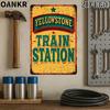 Retro Yellowstone Train Station Metal Tin Sign 12x8 Inch Funny Iron Plaque Vintage Garage Patio Cafe Decorative Wall Art