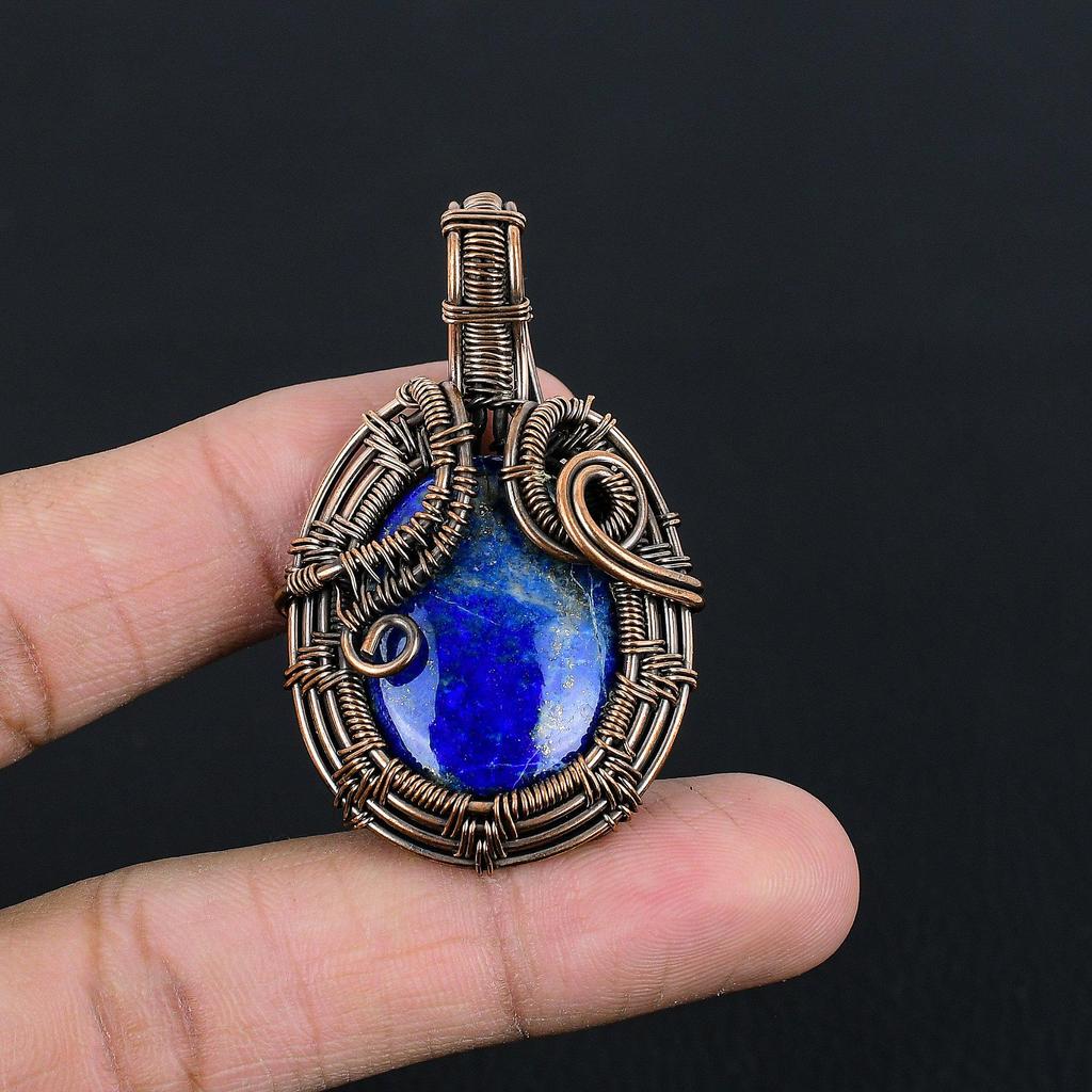 Lapis Lazuli Pendant Handmade Gemstone Jewelry, 999 Copper Wire Wrapped Pendant ,Unique Design Jewelry Pendant