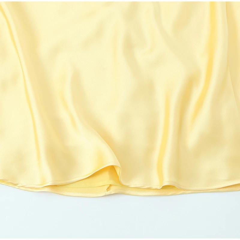 LYRIA Yellow Elegant Stain Women's Sling Dress Sexy Backless Sleeveless V Neck High Waist Evening Gown Summer Chic Lady Partywear 2025