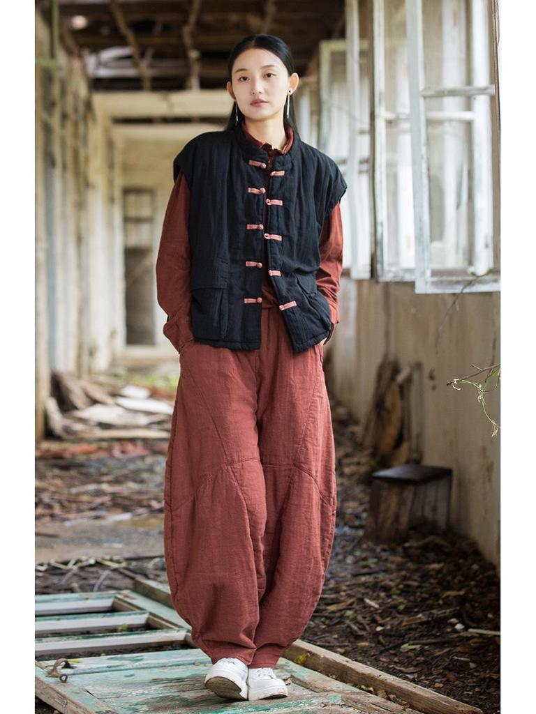 Women's Winter Quilted Cotton Vest with Frog Button - Chinese Style