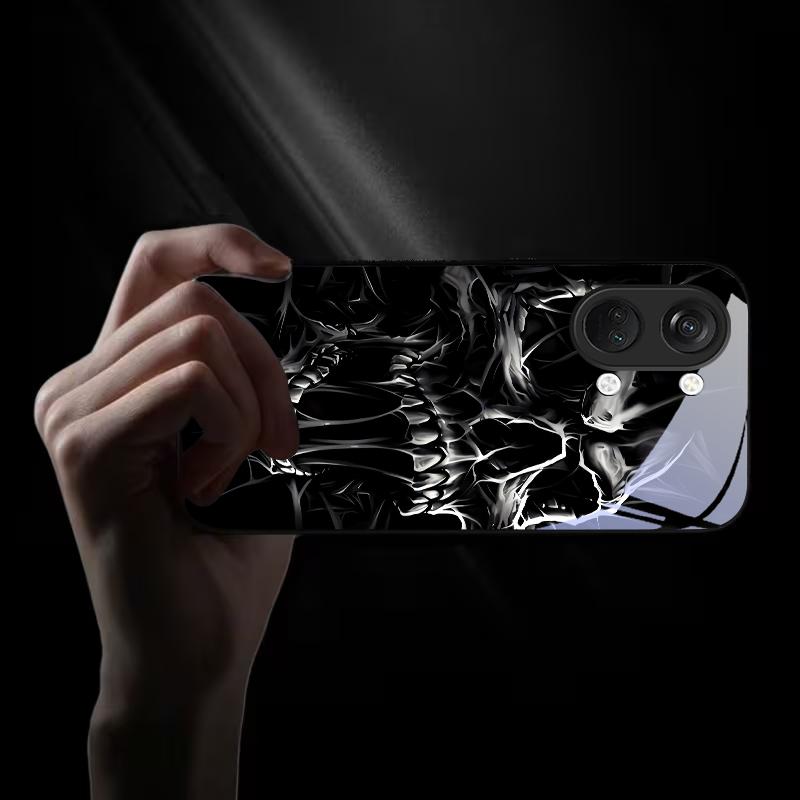 Gothic Thorn Skull Art Black Glass Phone Case For OnePlus 6 6T 7 7T 8 8T 9 10 Pro 11R 12R 13R Nord CE 2T 2 3 Lite N20 N30 Cover