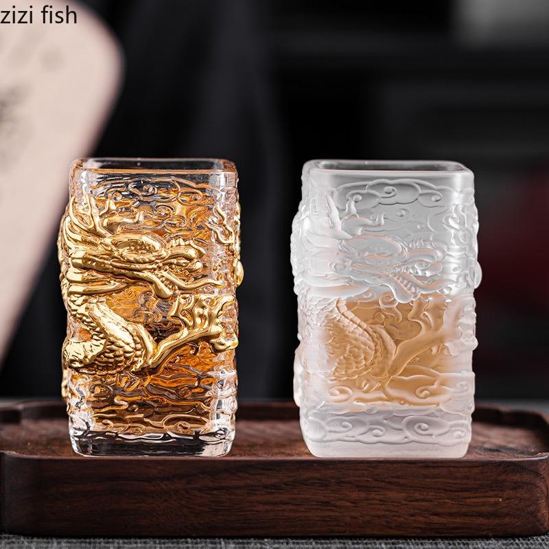 Kare Su Bardağı Altın Ejderha Cam Bardak Isıya Dayanıklı Çay Fincanları Kahvaltı Fincanları Kahve Kupası Süt Kupası Meyve Suyu Bardakları Şarap Kadehleri