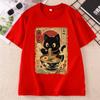 Raunisex Cat T Shirt Black Cat Noodles Tee Japanese Food Tshirt Unisex Unisex Round Neck Print Fashion TShirt Streetwear Clothes