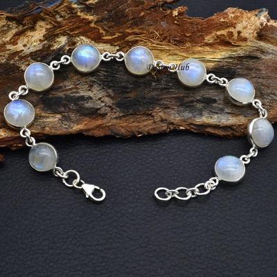 Natural Moonstone 925 Sterling Silver Bracelet Handmade Bracelet Statement Bracelet Boho Bracelet Christmas Gift For Women 7.50'' TO 8'' Size