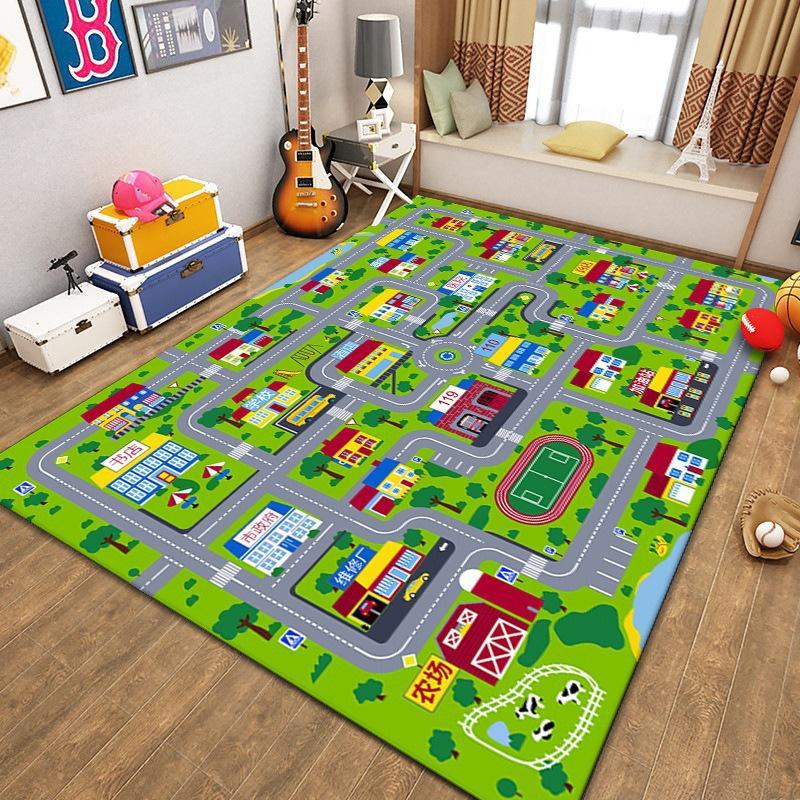 Cartoon Car Traffic Children's Carpet Playroom Baby Crawl Mat Home Decor Crystal Velvet Living Room Bedroom Floor Mat