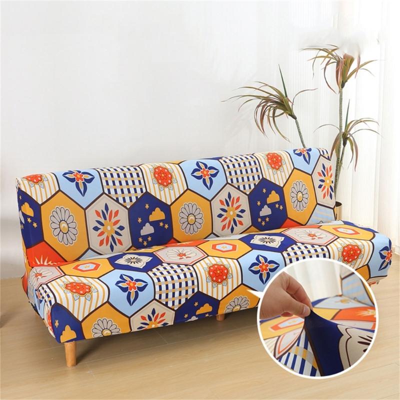 Foldable Sofa Bed Slipcover Armless Futon Stretch Couch Cover for Small Space