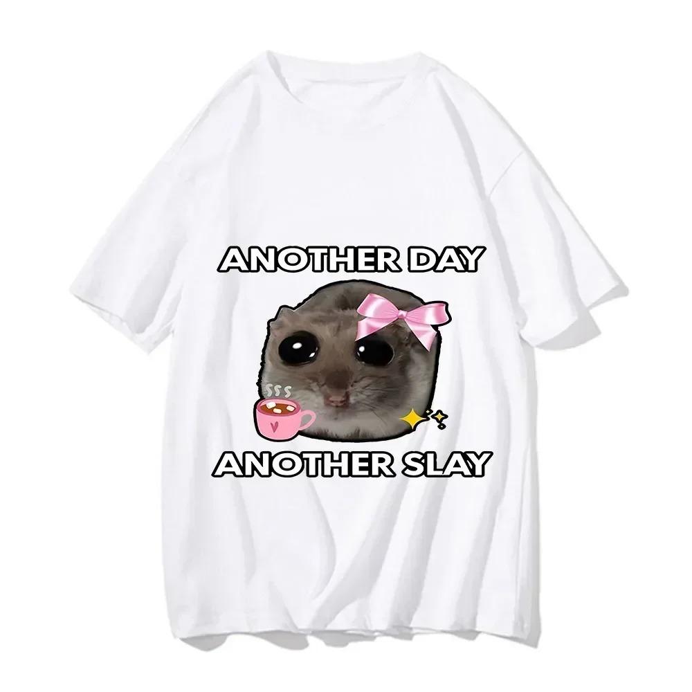 Im Literally Just A Girl Cute Sad Hamster Funny Meme T Shirts Unisex Womens Casual Fashion Oversized Tshirt Cute Clothing