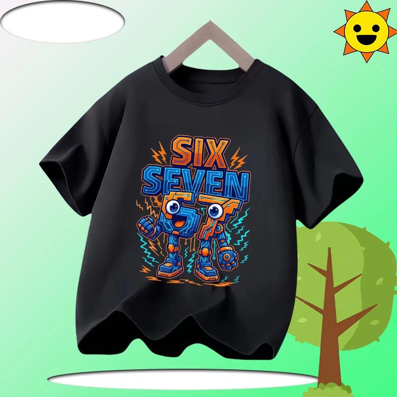 67 Six Seven Italian Brain Rot Math Joke T-Shirt Funny Casual Short Sleeve Round Neck Tops Summer Comfortable Children's T-Shirt