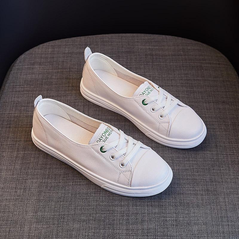 100% Genuine Leather Women White Shoes Flat Causal Soft Cow Leather Fashion Ladies Brand Slip-ons Shoes Comfortable