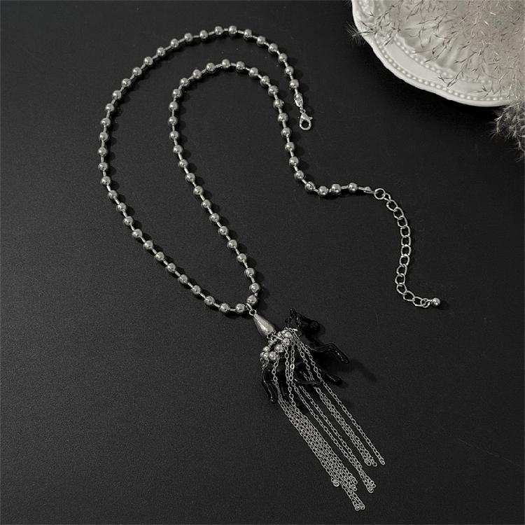 Lovely Horse Design Necklace Pendant Sweater Chain With Soft Tassels Adjustable 61+7cm Chain For Women