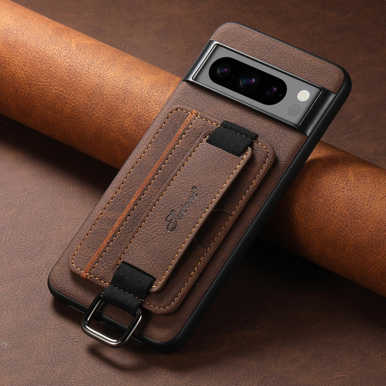 

Luxury Business Wrist Strap Leather Wallet Case for Google Pixel 9 10 Pro XL 8 7 6 Pro Card Holder Back Cover for Pixel 8A 7A 6A Google Pixel 8 кавовий