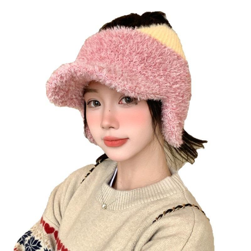 Autumn and winter hats, women's ear protectors, large brim, small face, empty cap, fleece and thickened thermal cap.