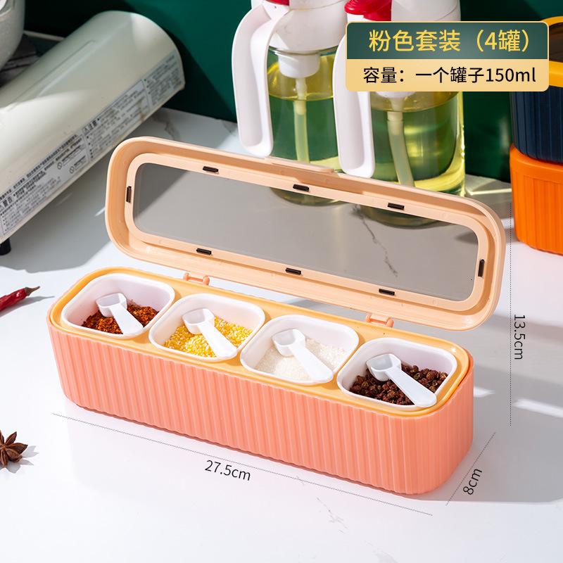Haushaltsküchen-Gewürzbox mit Löffel Gewürzaufbewahrungs-Kombinationsset Vierteilige Gewürzbox