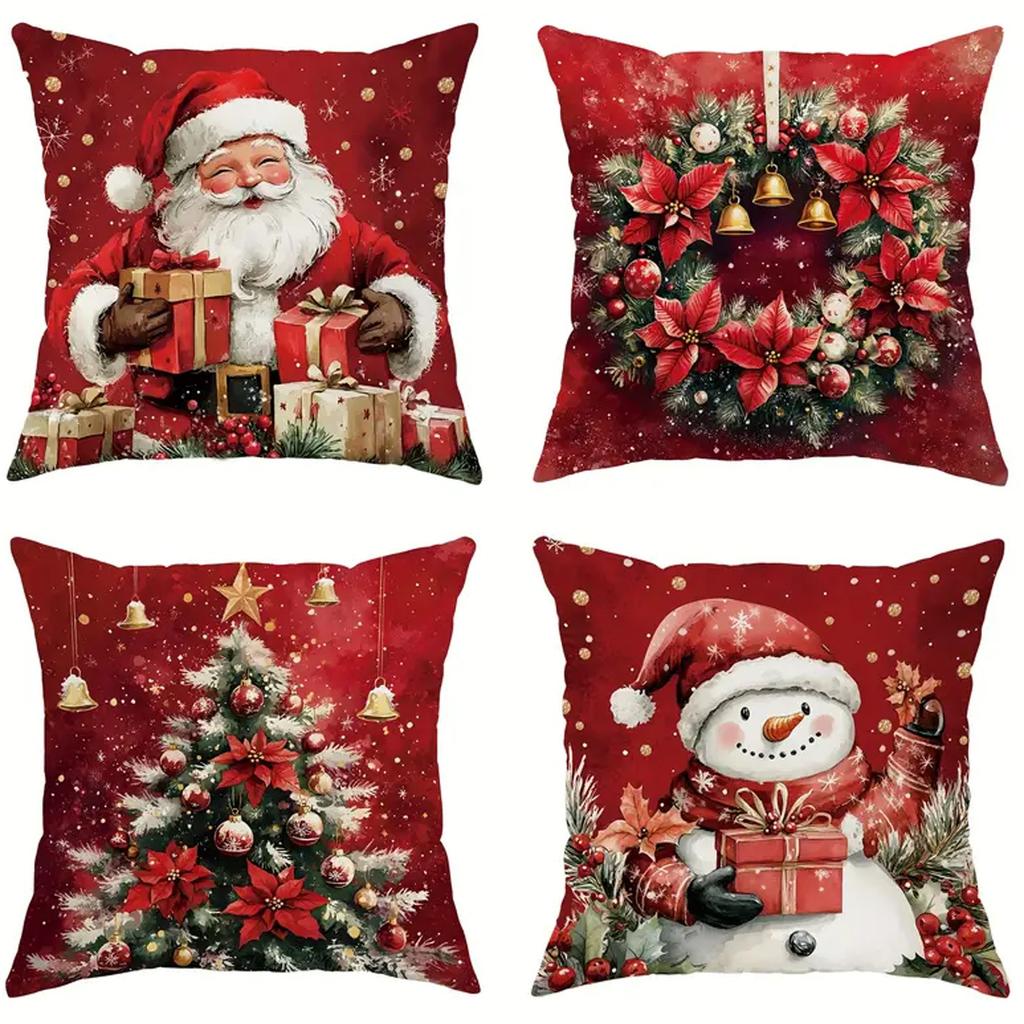 4pcs Red Christmas Cushion Cover Santa Claus Dwarf Snowman Durable Cover 2025 New for Home Ornament Xmas New Year Decoration