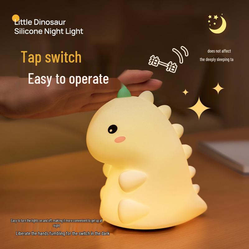 Dinosaur Silicone Night Light: Creative USB Rechargeable Tap Light for Kids' Bedside