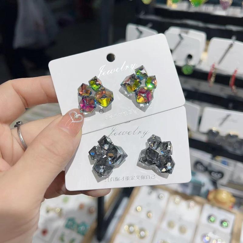Bunte Strass-Ohrstecker für Frauen, trendig, Rot, Grün, Lila, rund, quadratisch, Statement-Ohrringe, Geometrie, Rosa, Schmuck, Geschenk