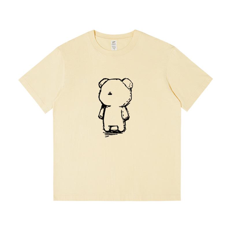 Dámské bavlněné tričko s černobílým medvědem: Krátký rukáv, Slim fit, Neformální letní oblečení