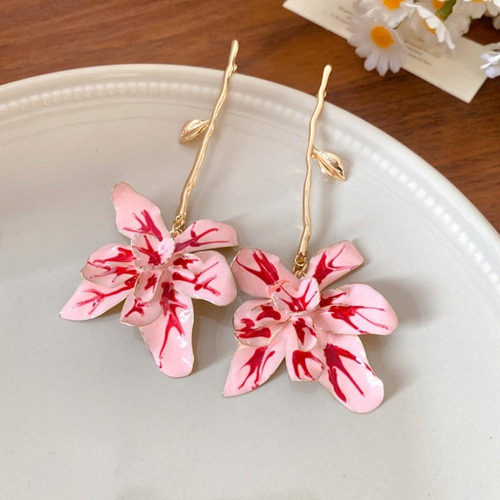 Big Flower Floral Pendant Earrings Zinc Zinc Alloy Stud Earrings Elegant Enamel Flower Drop Earrings Girl