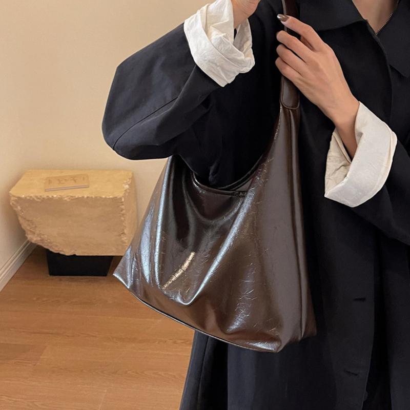 Yogodlns Soft PU Leather Quality Underarm Bag Vintage Wine Red Ladies Shoulder Bag Commuter Large Handbag Women's Versatile Tote Bag