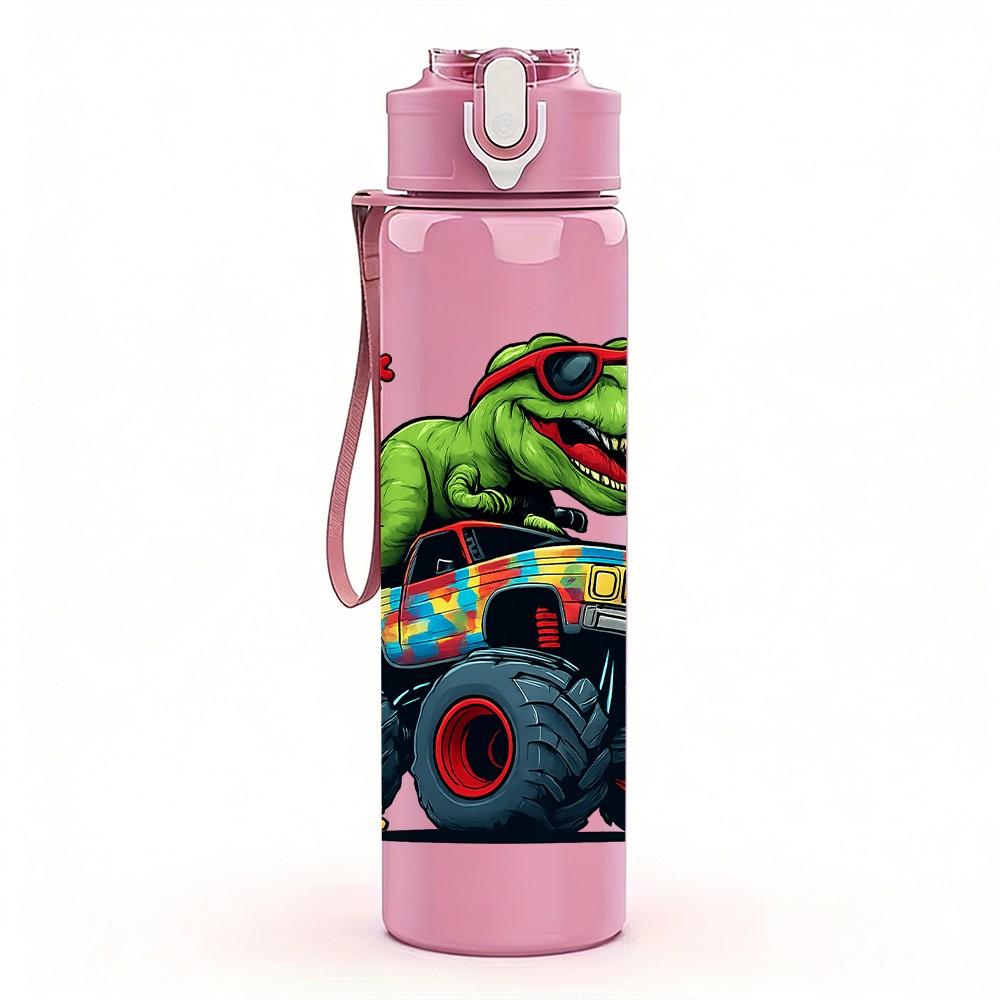 1PC Dinosaur Monster Truck Cartoon 750ml Color Plastic Sports Water Bottle Leakproof Flip Straw Lid Suitable for Sports Office Home Use