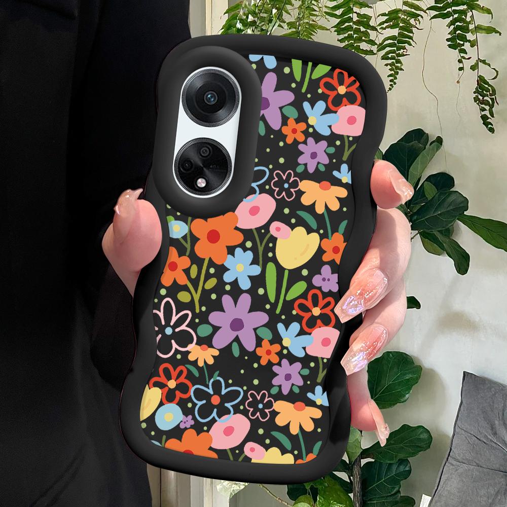 

Окрашенный узор Big Wave Edge Мягкий силиконовый материал Macaron чехол для телефона противоударный защитный резиновый чехол для OPPO Reno Realme OPPO A58 4G чёрный