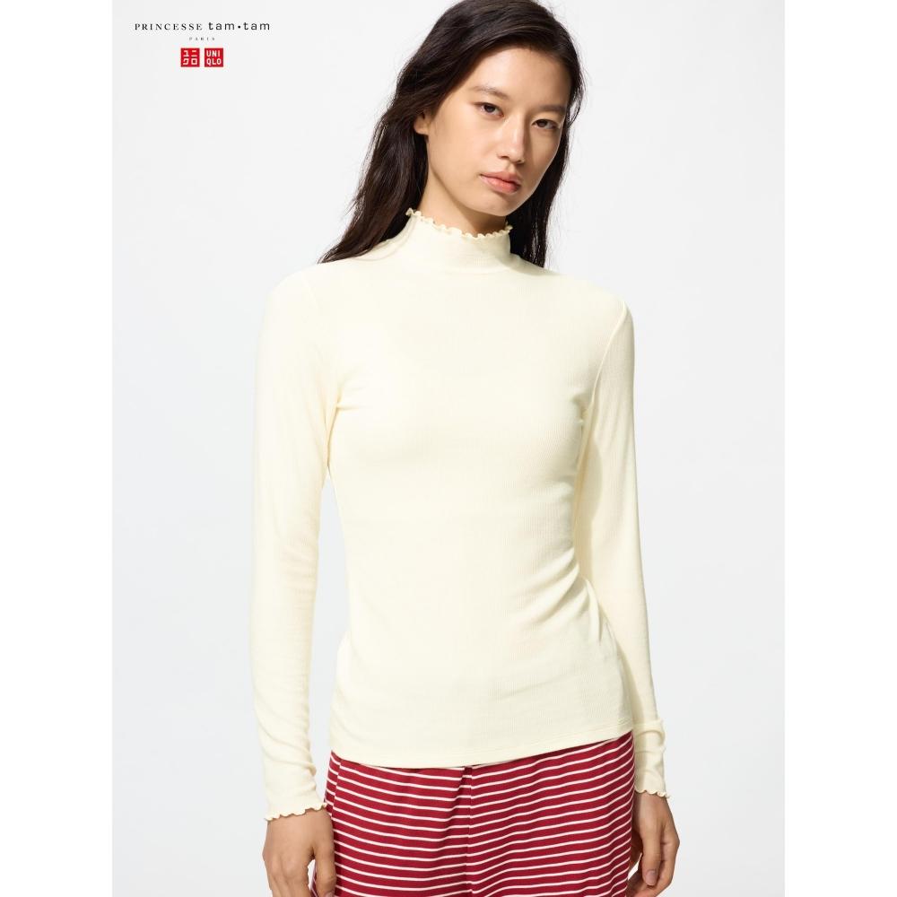 Uniqlo ExTra Warm HeaTTech Cashmere Blend Ribbed Mock Neck T shirT