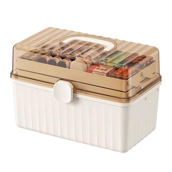 3-Tier Medicine Storage Box Medicine Organizer Lid Handle Plastic with Transparent Large Capacity Empty First Aid