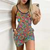 Summer New Style Vintage Pattern Print Sleeveless Bodycon Dress with Pockets Sexy Slim Fit Elegant Party Dress