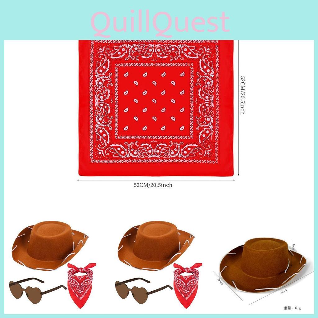 Kids Western Cowboy Hat Glasses Bandana Costume Set With Cotton Fabric For Party Dressup