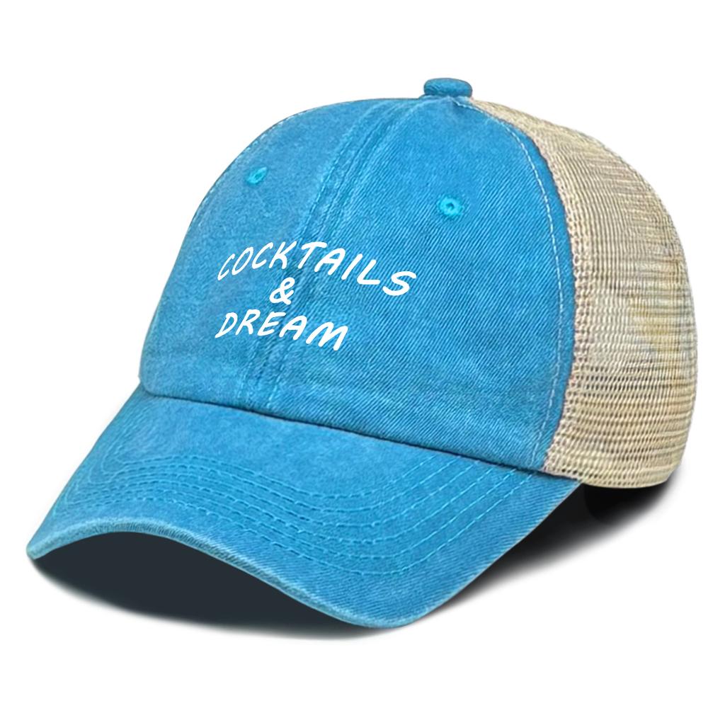 White COCKTAILS AND DREAM Printed Trucker Hat Adjustable Simple Hip Hop Trendy Dad Hat For Gifts Urban Style Travel Sports
