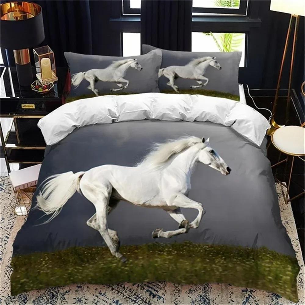 White Horse Bedding Set Boys Girls Twin Queen Size Duvet Cover Pillowcase Bed Kids Adult Fashion Home Textileextile