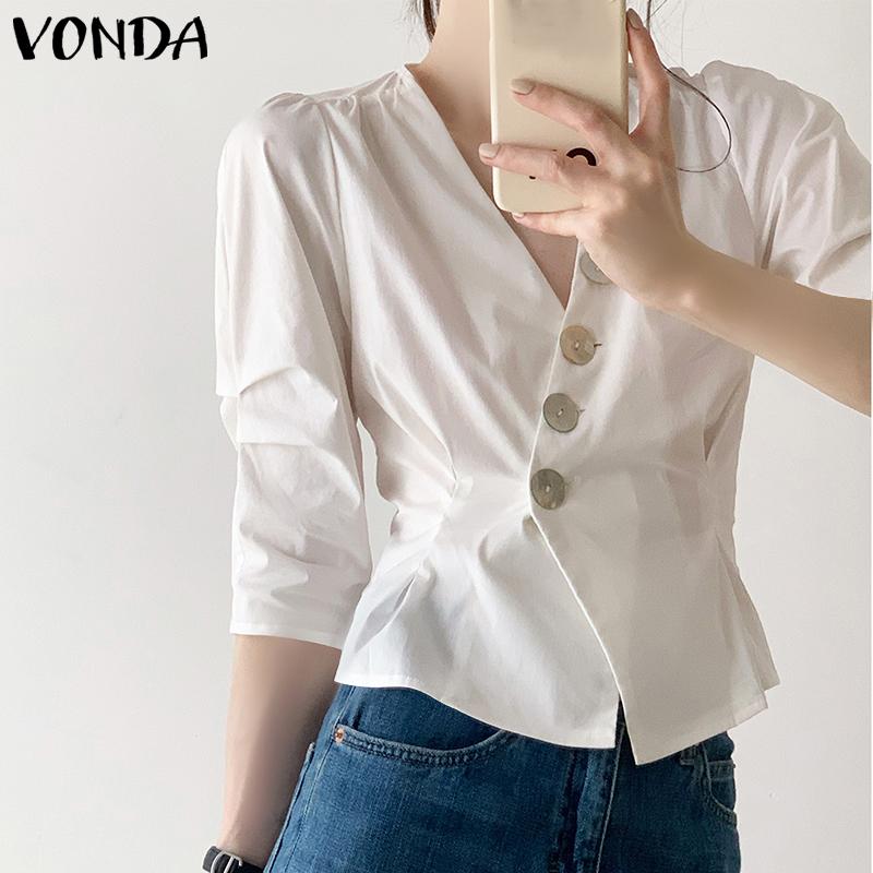 

Летние женские рубашки VONDA с ​​рукавами-фонариками и пуговицами, топы