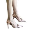New Summer Women's Sandals Thin Heel Pointed Head Bag Head Champagne Satin Fashion Autumn Empty High Heels