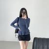 New Arrivals Open Run Women Cotton Spandex Ribbed Layered Long Sleeve Tee