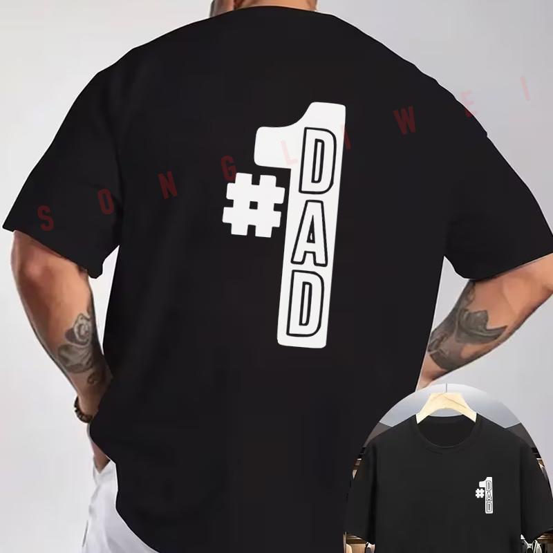Funny #1 DAD Print Motorcycle T-Shirt Double-Sided Print Men's Short Sleeve Round Neck Casual