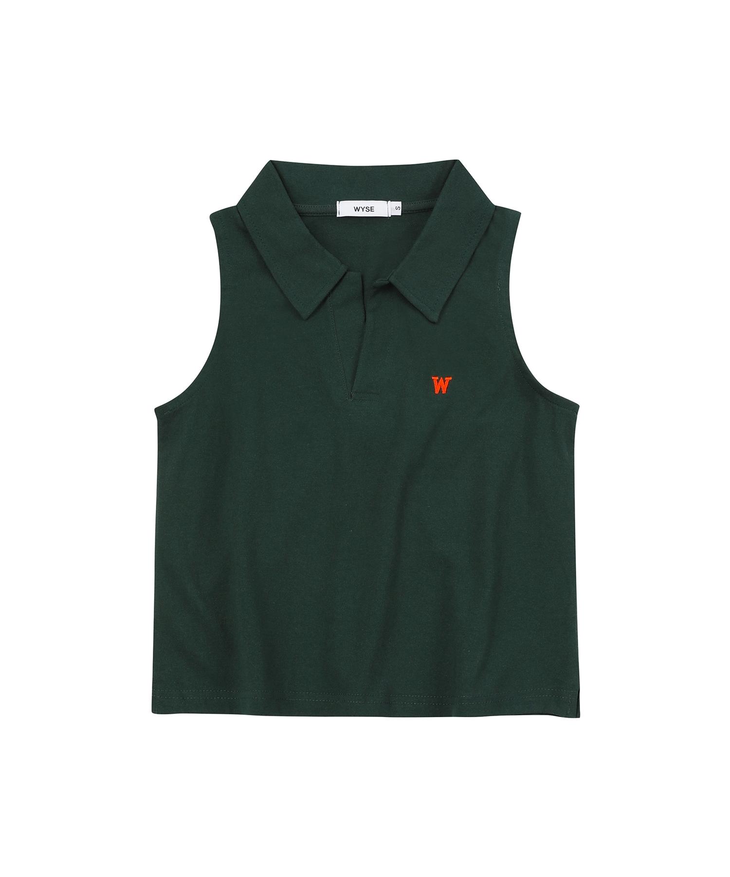 Wise Slit Collar Crop Sleeveless Top (Green) M