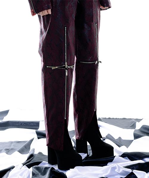 OZOD Python Zipper Pants_Wine