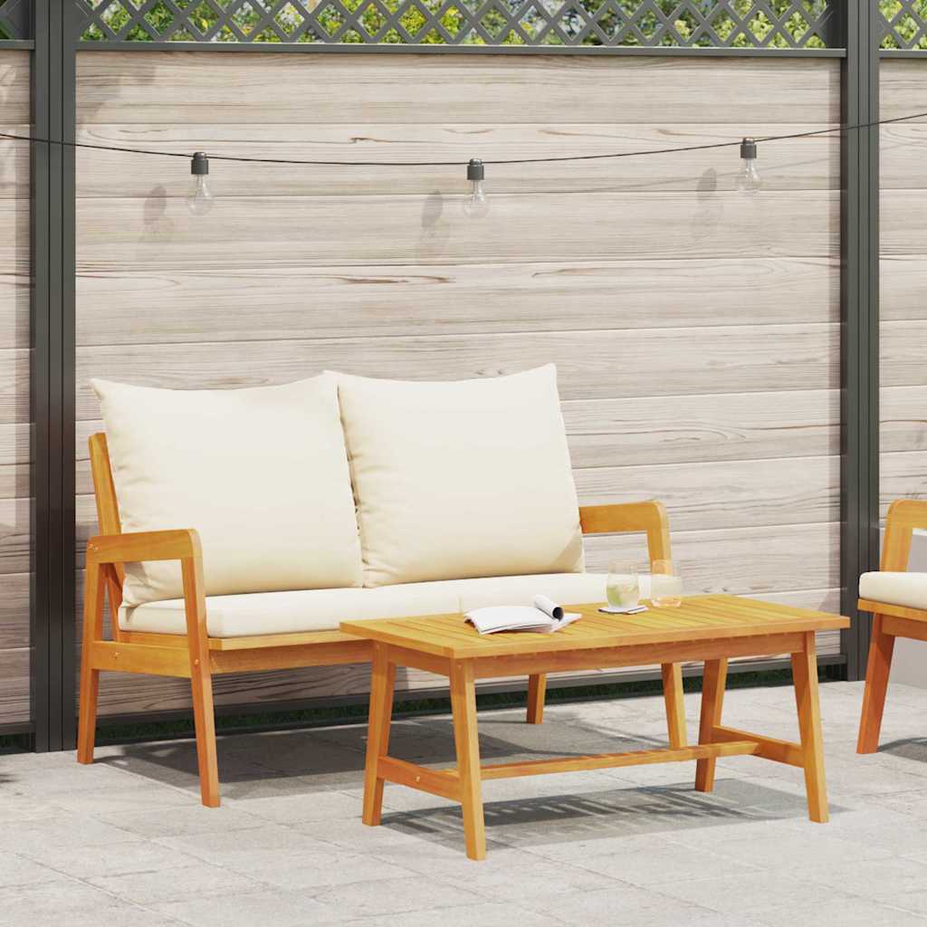 2 Piece Bistro Set with Cushions Oil Natural Solid Acacia Wood