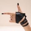 Women Sexy Black Half-Finger Gothic Punk Style Strap Leather Gloves Fingerless Hip-Hop Cosplay Stage Perfermence Accessories
