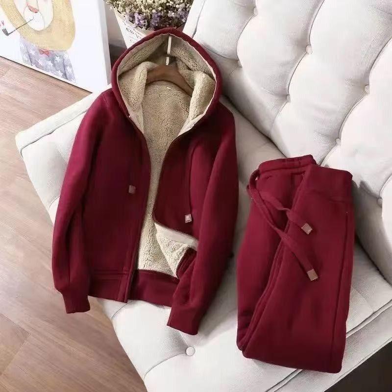 Damen Winter Plus Samt Hoodie & Hose Set - Trendiges Lässiges Zweiteiliges Oberbekleidungsset
